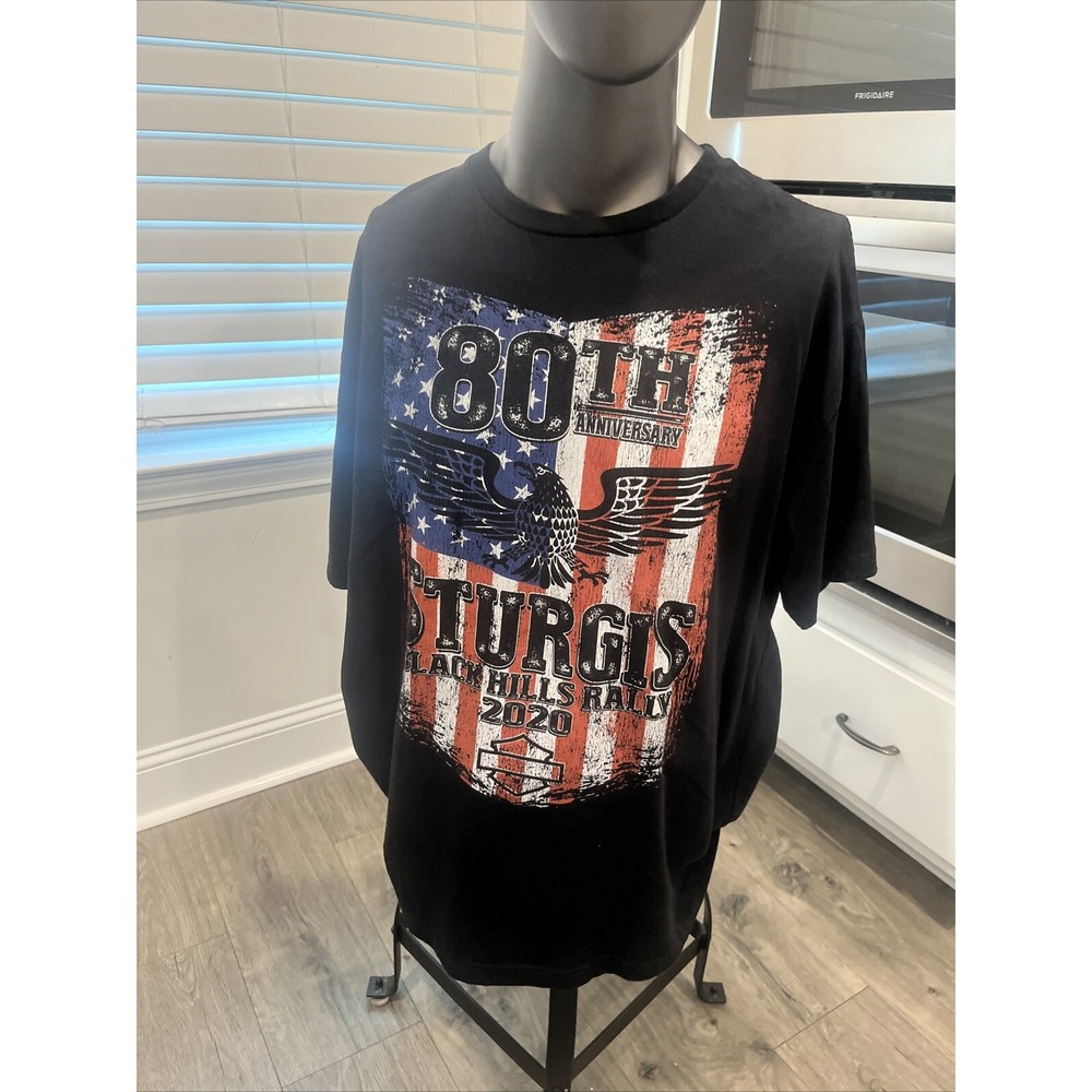 Harley Davidson Sturgis 80th Anniversary Men 2XL‎ Black 2 Sided Graphic Shirt